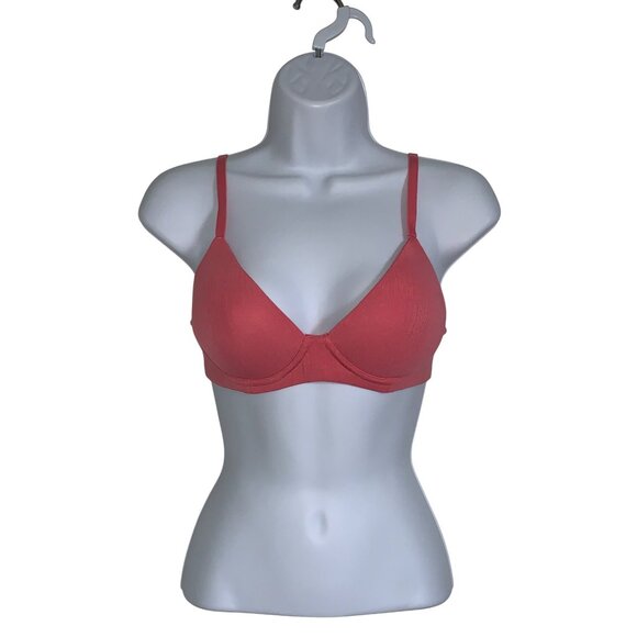 Auden Coral Pink Lightly Lined Ribbed Textured Demi Bra Size Small - Picture 1 of 12